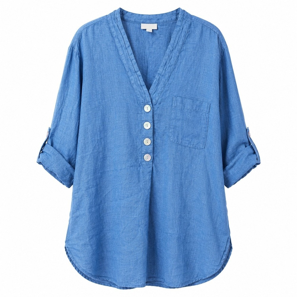 J. JILL Linen Popover Tunic Top Sz L Lightweight Coastal Beach Vacay Resortwear